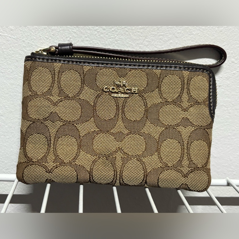 Coach Brown and Tan Wristlet